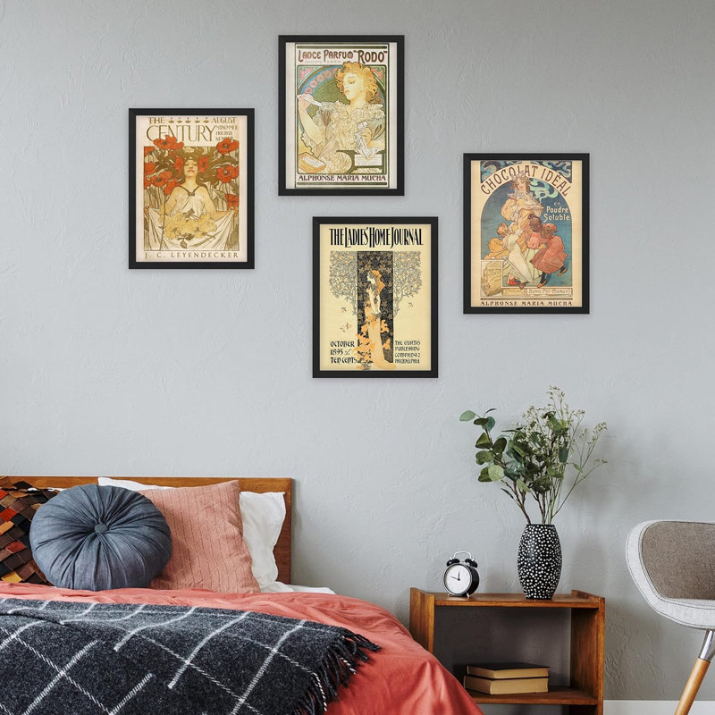 «Bathroom Decor Multicolor Office Leyendecker» Publicité Couvertures de journaux classique historique, impression sur papier, 4 pièces