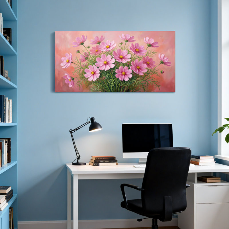 Plantes et fleurs fleurs de cosmos rose sur fond doux, H 16 po x l 32 po