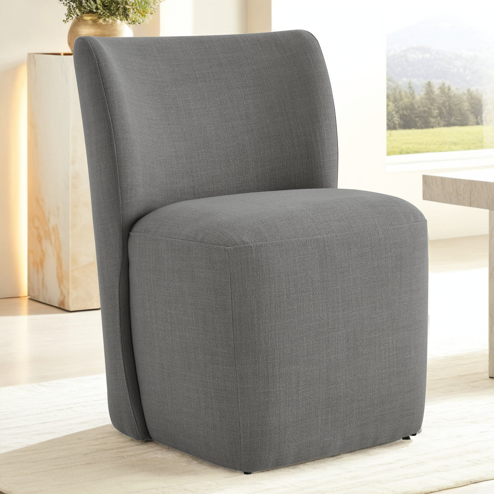Madie Cotton Side Chair, Performance Linen Effie Flint