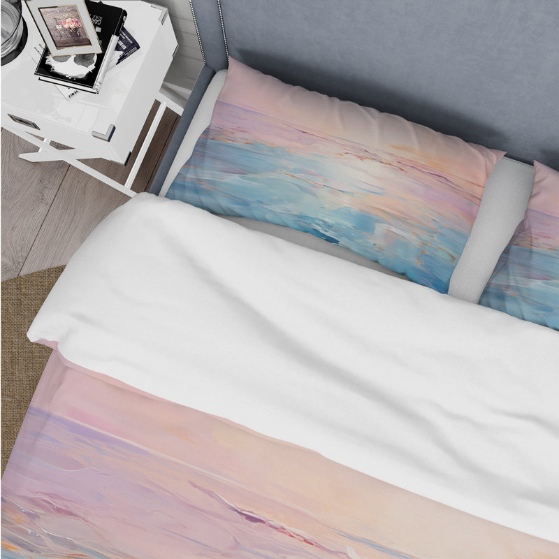 Coucher de soleil rose pastel - ensemble de housse de couette côtier - polyester en microfibre