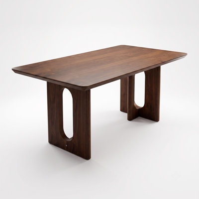 62.9" Mid-Century Walnut Dining Table with Rounded Corners & Cutout Base