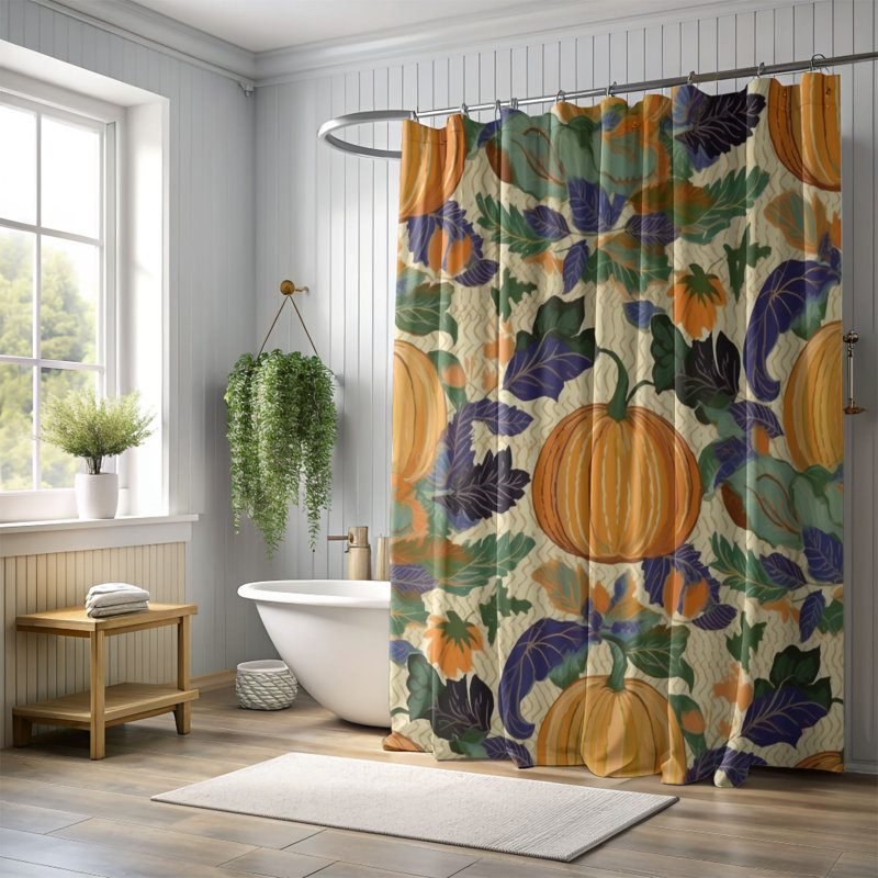 Rideau de douche standard 1 pièce Pumpkin Needlework, H 74 po x l 71 po