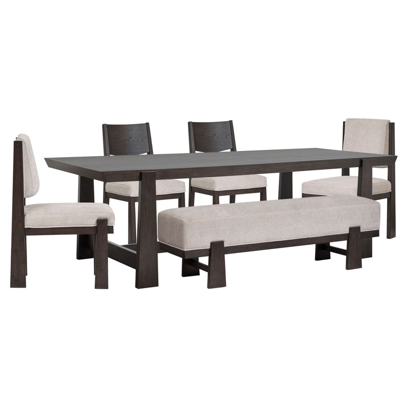 Table de salle à manger à tréteaux avec 2 chaises d'appoint et banc Makaylee, 6 pièces: table, 4 chaises, banc