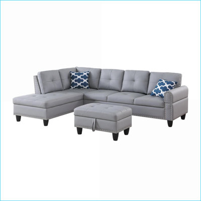 Canapé modulaire de 98 po de largeur faisant face à la gauche Chaise avec repose-pieds avec rangement | Lin | Gris anthracite