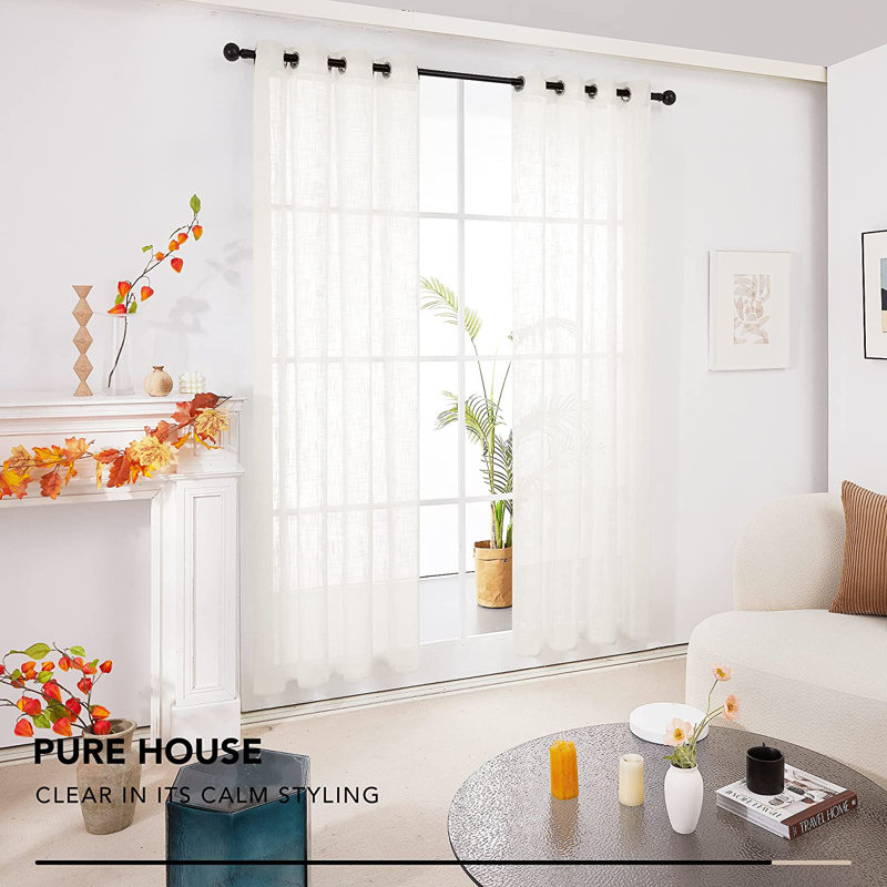 Sheer Curtain Pair, 52" W x 84" L, Bright White