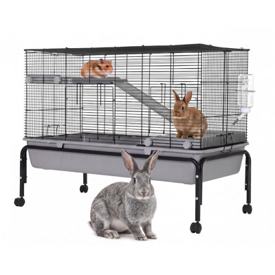 Small Animal Cage 40'' L Bunny Hutch with Detachable Stand, Ramp & Platform, Removable Tray, Indoor Pet Cage for Chinchilla, Rabbit, Guinea Pigs, Hedgehog & Gerbil
