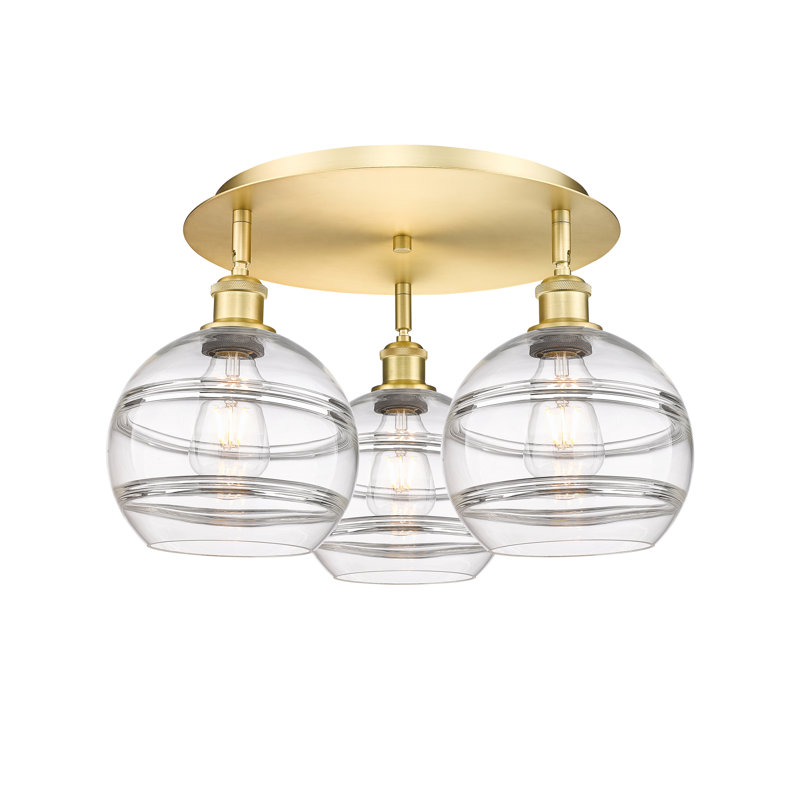 Plafonnier semi-encastré Glassoff, Transparent, Or satiné, H 10,88 po x l 19,75 po x P 19,75 po