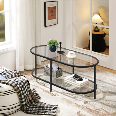 Caoimhlin Tempered Double-Layer Glass Oval Coffee Table by Wade Logan