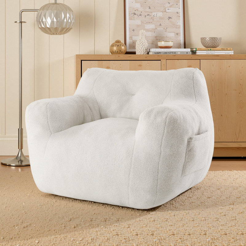 Compression New Teddy Fabric Adult Bean Bag Chair, Ivory Teddy