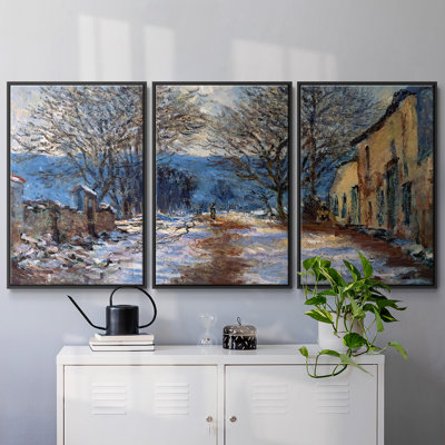 «Snow Effect at Limetz, 1885», reproduction sur toile flottante 3 pièces