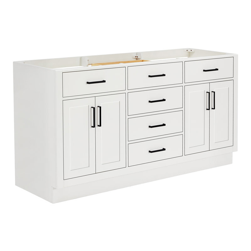 Hepburn 66'' Double Bathroom Vanity Base Only, White, Matte Black