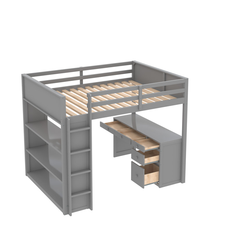 Ahran 5 Drawer Loft Bed with Built-in-Desk by Isabelle & Max, Full over Full, Gray
