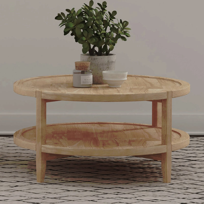 Table basse ronde en bois avec tablette inférieure