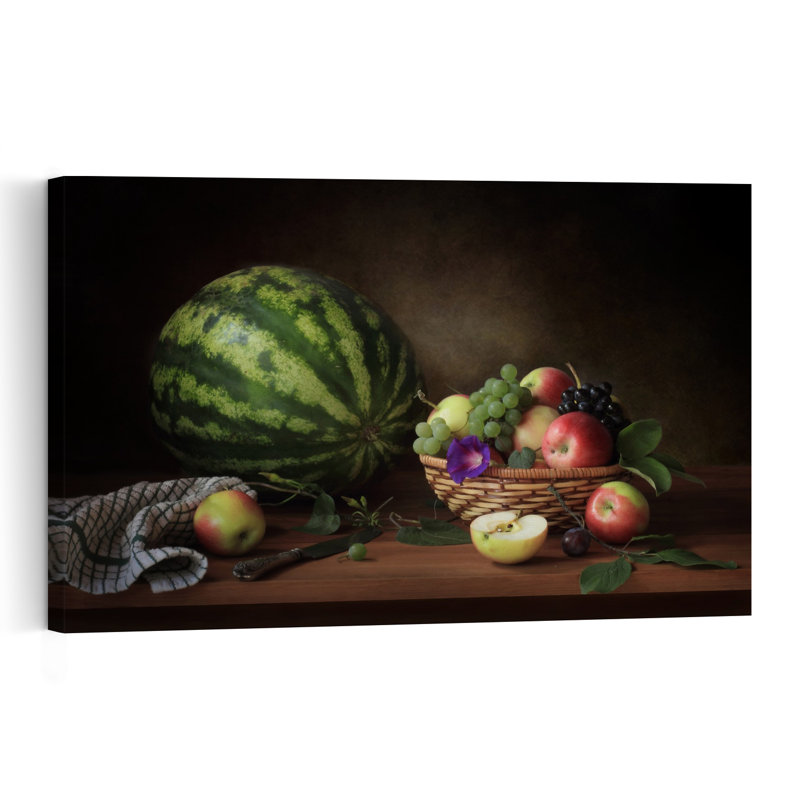 Nature morte de fruits rustique, style classique et contemporain, affiche murale florale et fruitée, H 24 po x l 36 po