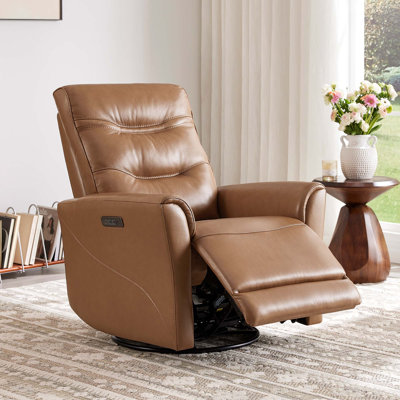 Genuine Leather Triple-motor Power Swivel Glider Recliner with Power lumbar support & headrest by Latitude Run