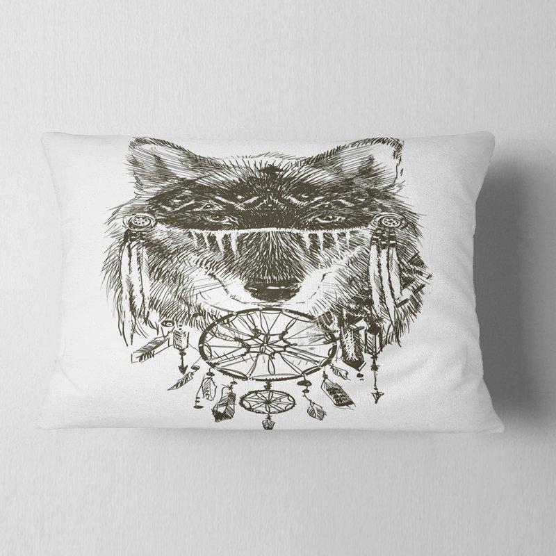 Coussin lombaire en aquarelle loup de warrior indien