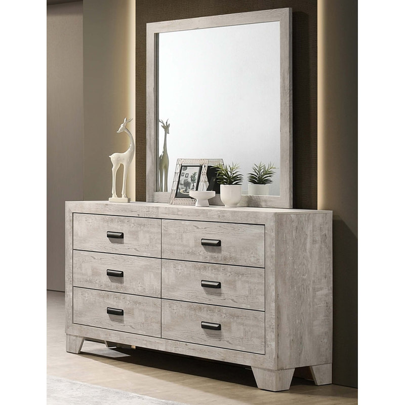 Commode 6 tiroirs transitionnelle avec quincaillerie en métal pour les chambres modernes et classiques, rangement spacieux et design élégant