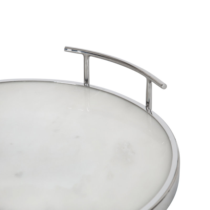 Coss Marble Tray, White Marble/Silver