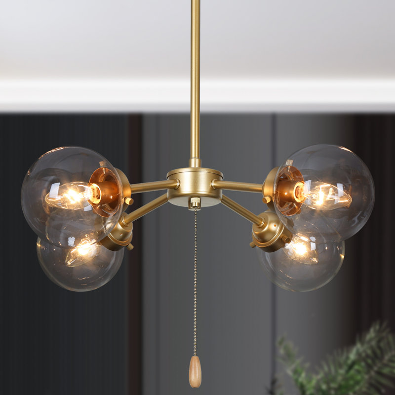 Verre sphérique semi-encastré 4 lumières dorées avec tiges réglables en hauteur de 6 x 10 po, interrupteur à chaîne