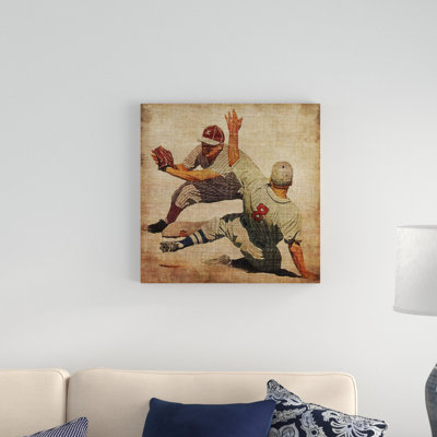 «Vintage Baseball Slide», reproduction d'art sur toile tendue