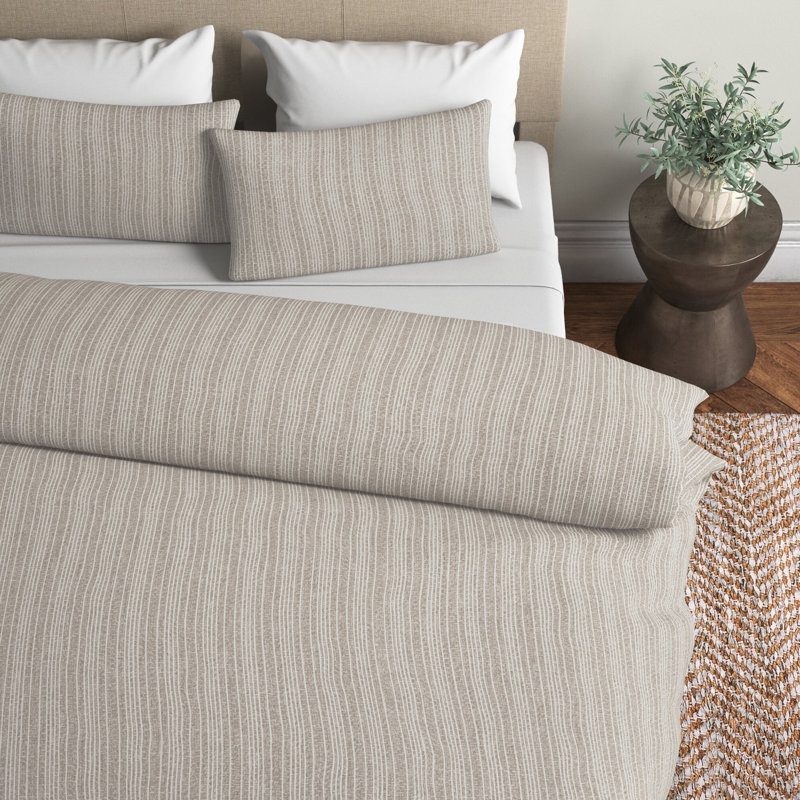 Hart Cream/Beige Linen Cottage Duvet Cover Set, Queen Duvet Cover + 2 Standard Shams
