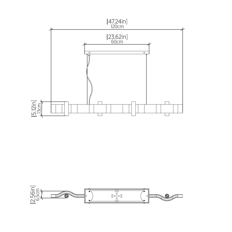 Luminaire suspendu Flow Accord, Noyer noir, H 5,31 po x l 47,24 po x P 4,33 po, 12
