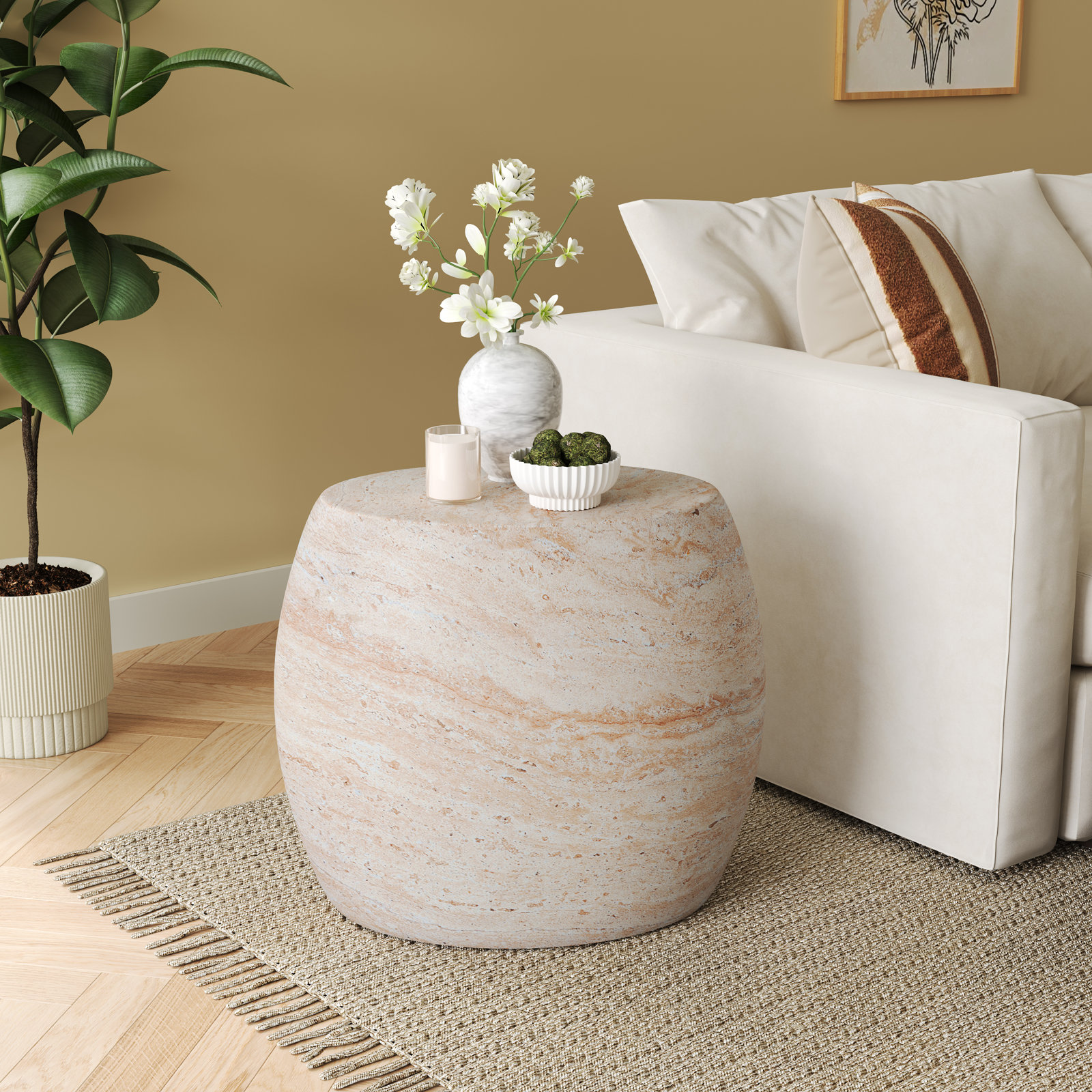 Adalheid 17.5 " Patio Side Table, Travertine