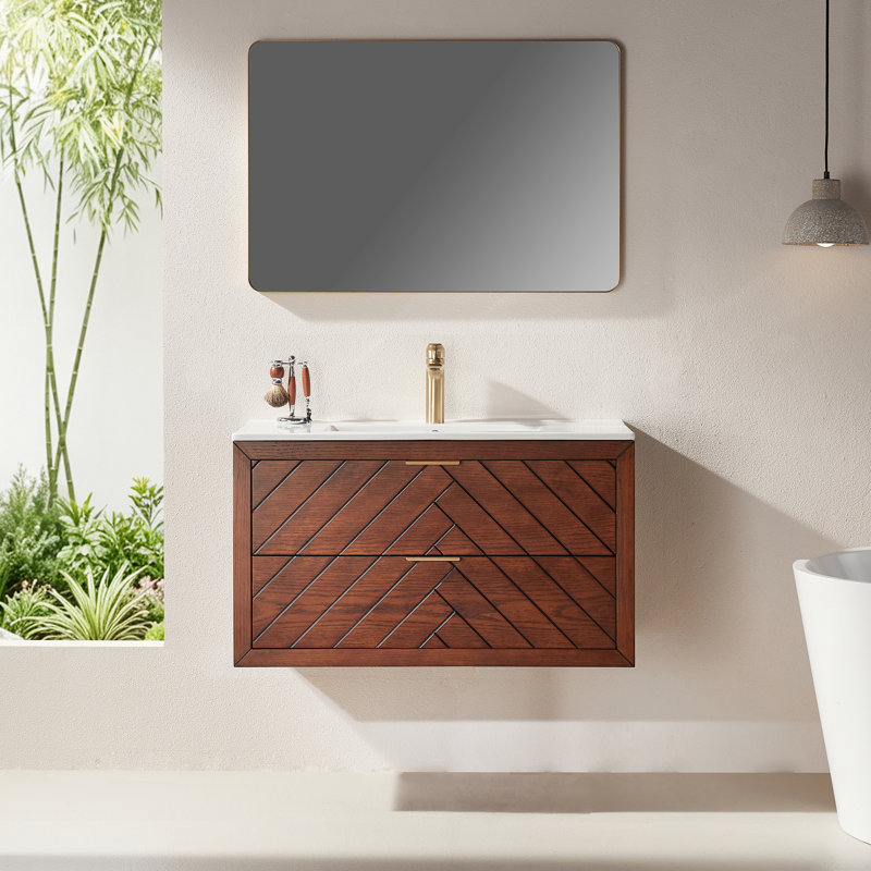 Meuble-lavabo flottant avec lavabo et tiroirs pour petite salle de bain Celeste, 36 Inch