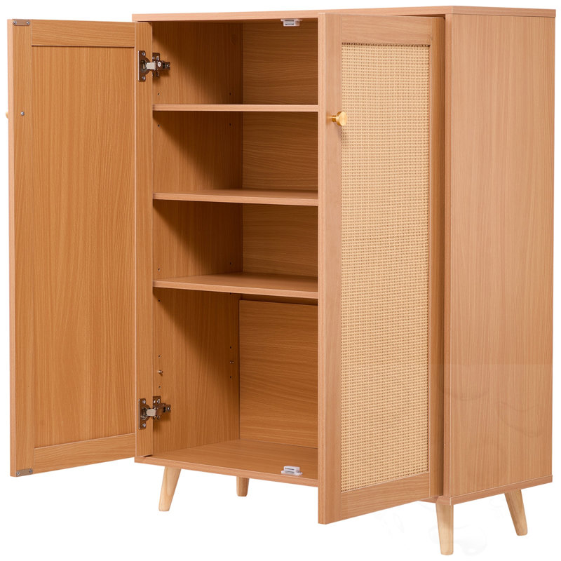 Rattan Shoe Storage Cabinet with Adjustable Shelves and Dual Doors