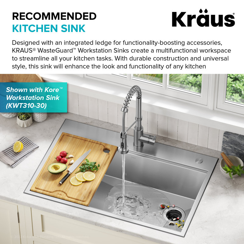 KRAUS Wasteguard High-Speed 1 HP Continuous Feed Ultra-Quiet Motor Garbage Disposal With Power Cord And Flange Included And Universal Mount, KWD200-100MGR
