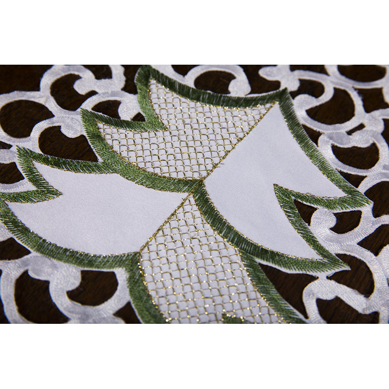 Winter White Polyester Embroidered Christmas Tree Skirt