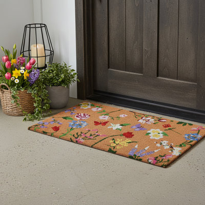 Paillasson 17 po x 29 po brun et blanc floral