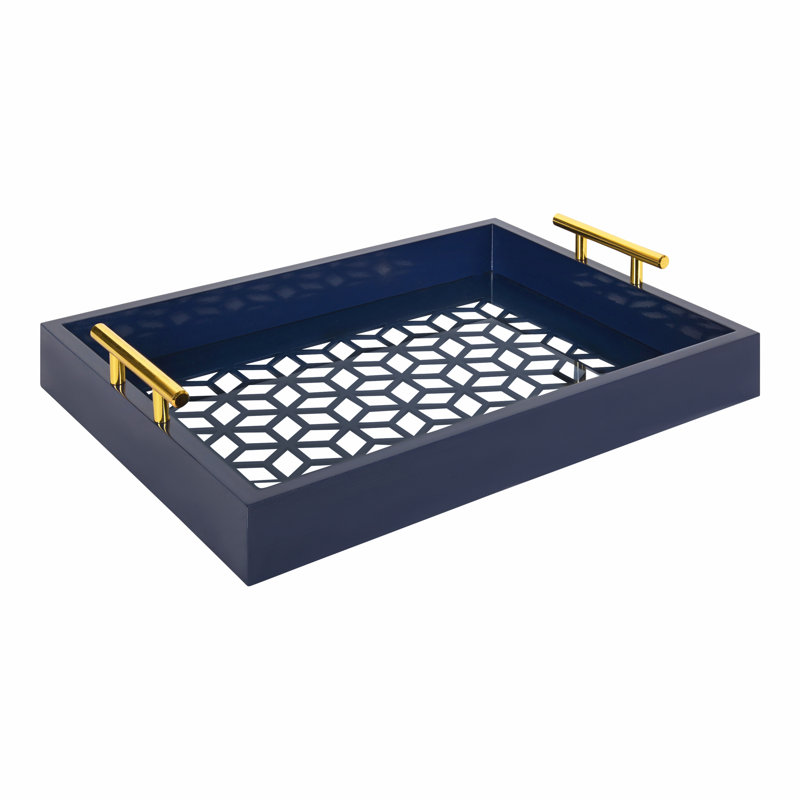 Magalia Narrow Rectangle Serving Tray, Navy Blue, 16.5" W x 12.25" D