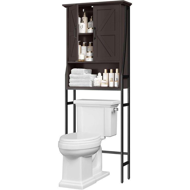 Trijal Metal & MDF Wood, Over Toilet Storage Cabinet with Barn Doors, Espresso