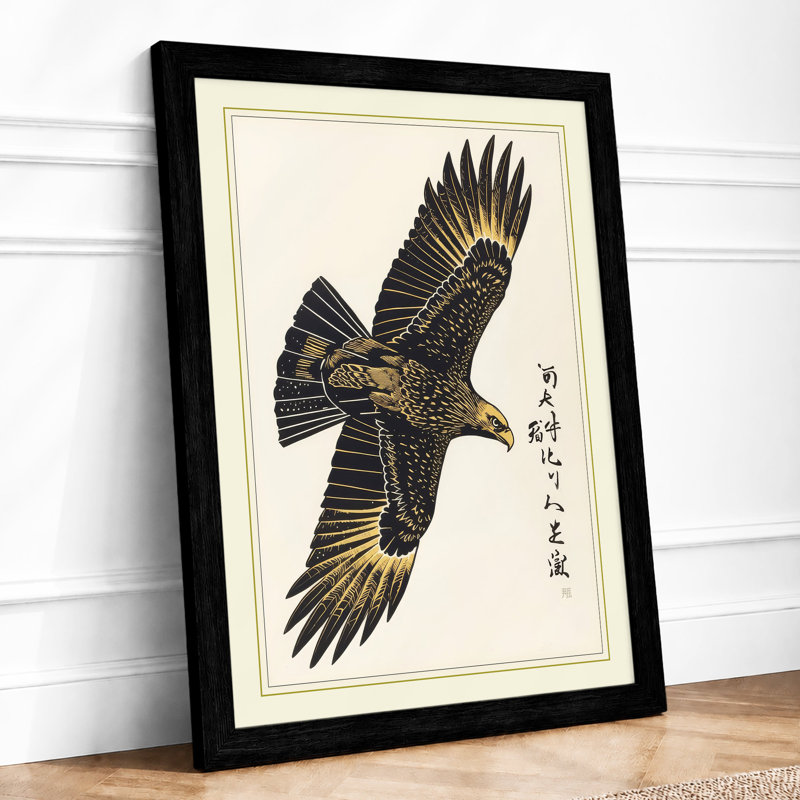 Eagle In Flight Japandi - Print, A2 - 59.4 x 42.0 cm, Black