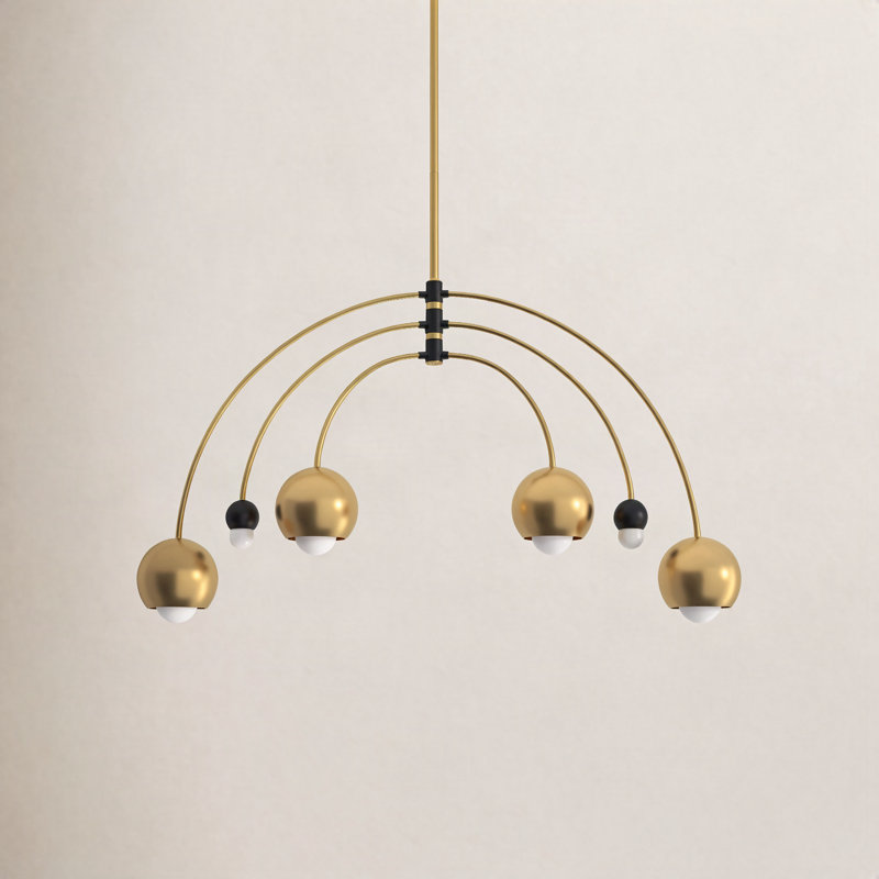 Mason Sputnik Modern Linear Chandelier, Aged Brass, 6