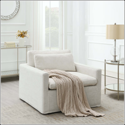 Fauteuil d'appoint pivotant rembourré avec siège rembourré de mousse et coussin décoratif - Ivoire