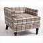 Fauteuil d'appoint vintage rembourré, fauteuil en lin rayé bleu ciel et crème avec garniture cloutée pour le salon