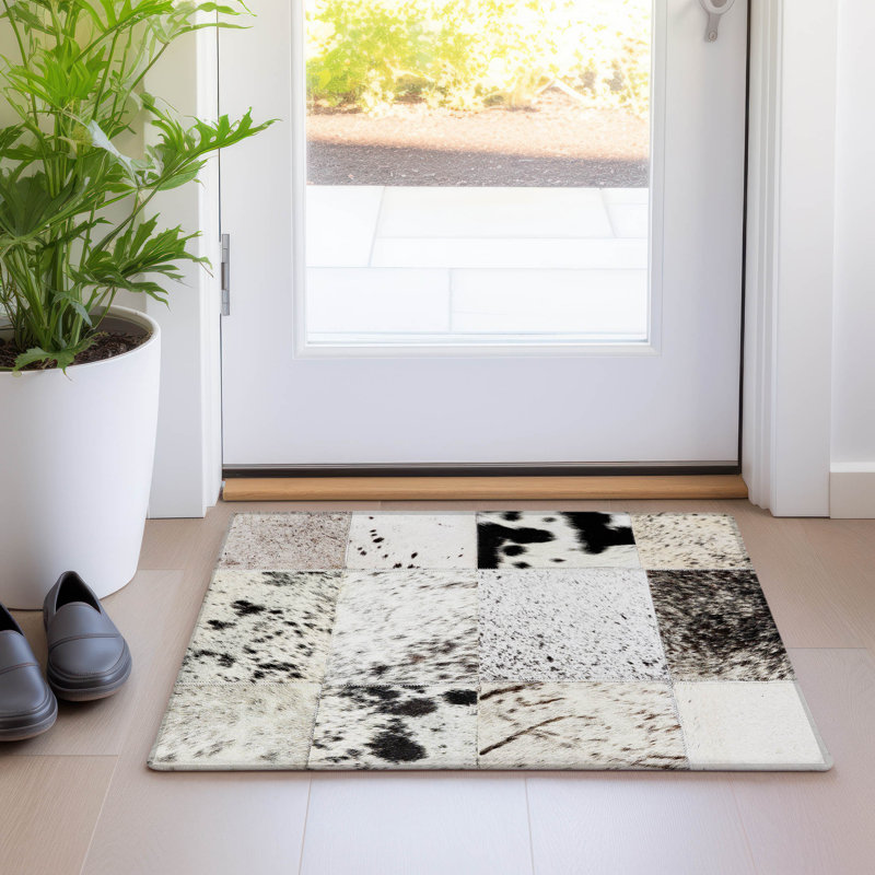 Premium Machine Washable Alliah AMF105 Granite Rug, Rectangle 1'8" x 2'6"
