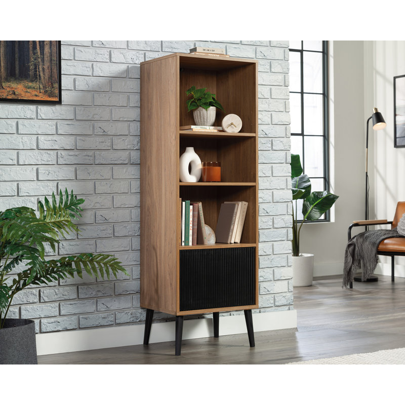 Serene Walnut and Black Adjustable Storage Cabinet with Doors