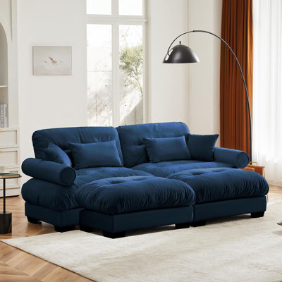 Canapé surdimensionné à deux places avec repose-pieds, fauteuil en velours 2 places avec accoudoirs à traversin rond, avec coussin de taille et coussins décoratifs, salle de lecture