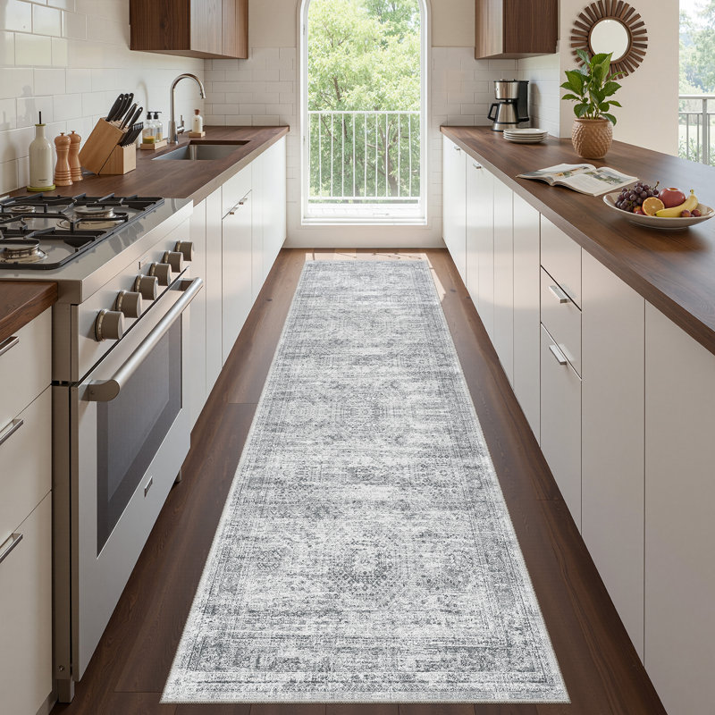 Tapis antidérapant lavable résistant aux taches pour le salon, la salle à manger et la salle à manger - gris 2 pi x 8 pi