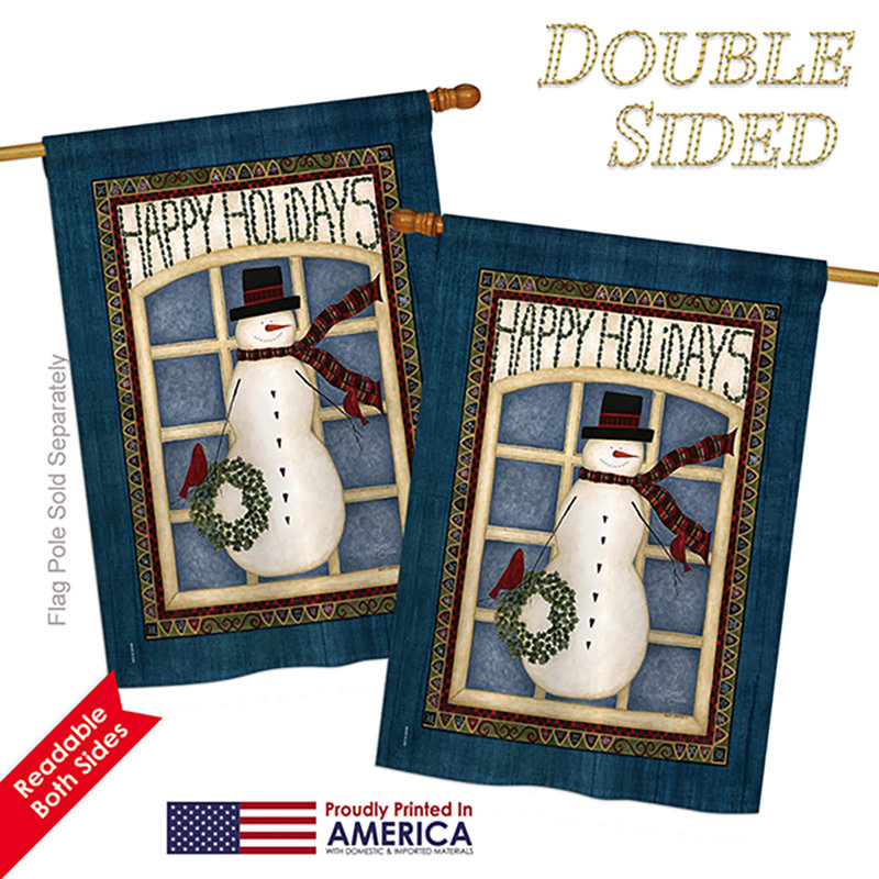 2 côtés en polyester 40 x 28 po joyeuses fêtes de bonhomme de neige drapeau maison