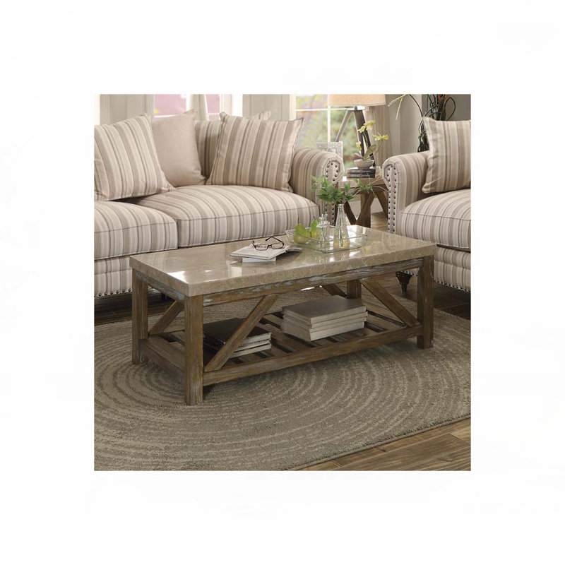 Table basse en marbre avec tablette de plancher, 2 tiroirs