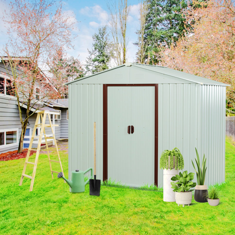 Metal Storage Shed, White, 74.73" H x 93.02" W x 51.77" D