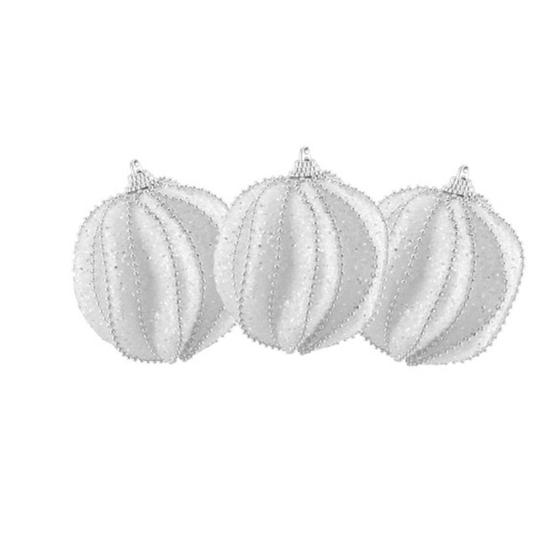 Ornements en forme de boule de Noël incassable à perles blanches et argent 3ct 3 po (75 mm)