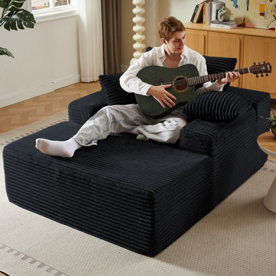Canapé double nordique de conception minimaliste de 51,2 pouces (environ 130 cm) avec dossier inclinable et coussins doubles