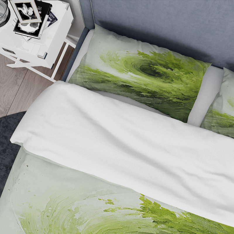 Ensemble de housse de couette vert et blanc à spirale abstraite I - Abstract Spirals