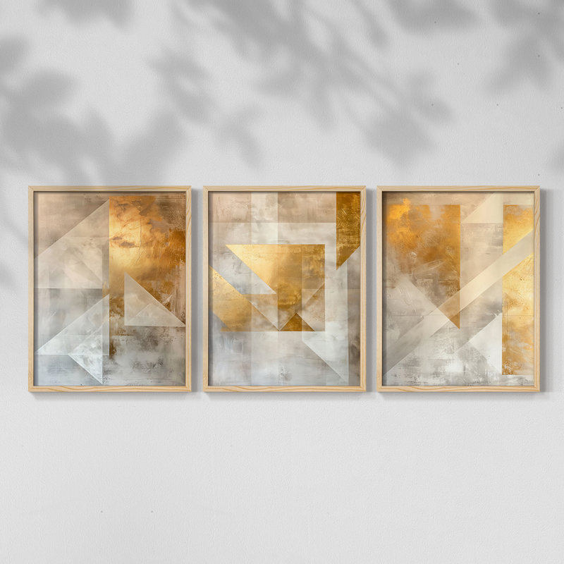 Abstract  Series  XXXVII  -Set Of 3 Framed Giclee Prints -Ready to Hang, Natural Framed, 10" H x 8" W