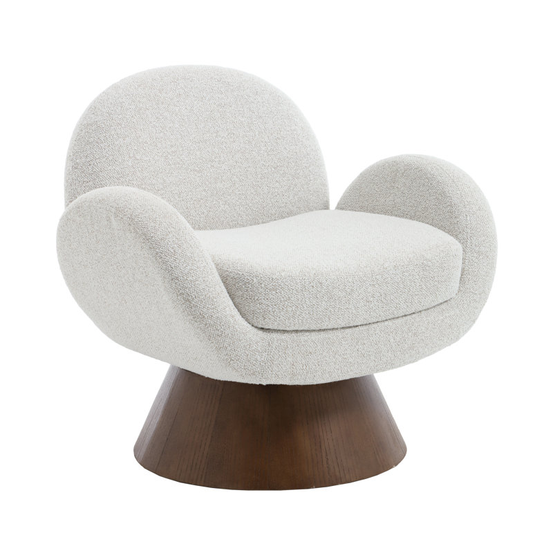 Fauteuil pivotant avec base en bois massif, Noyer, Beige Boucle